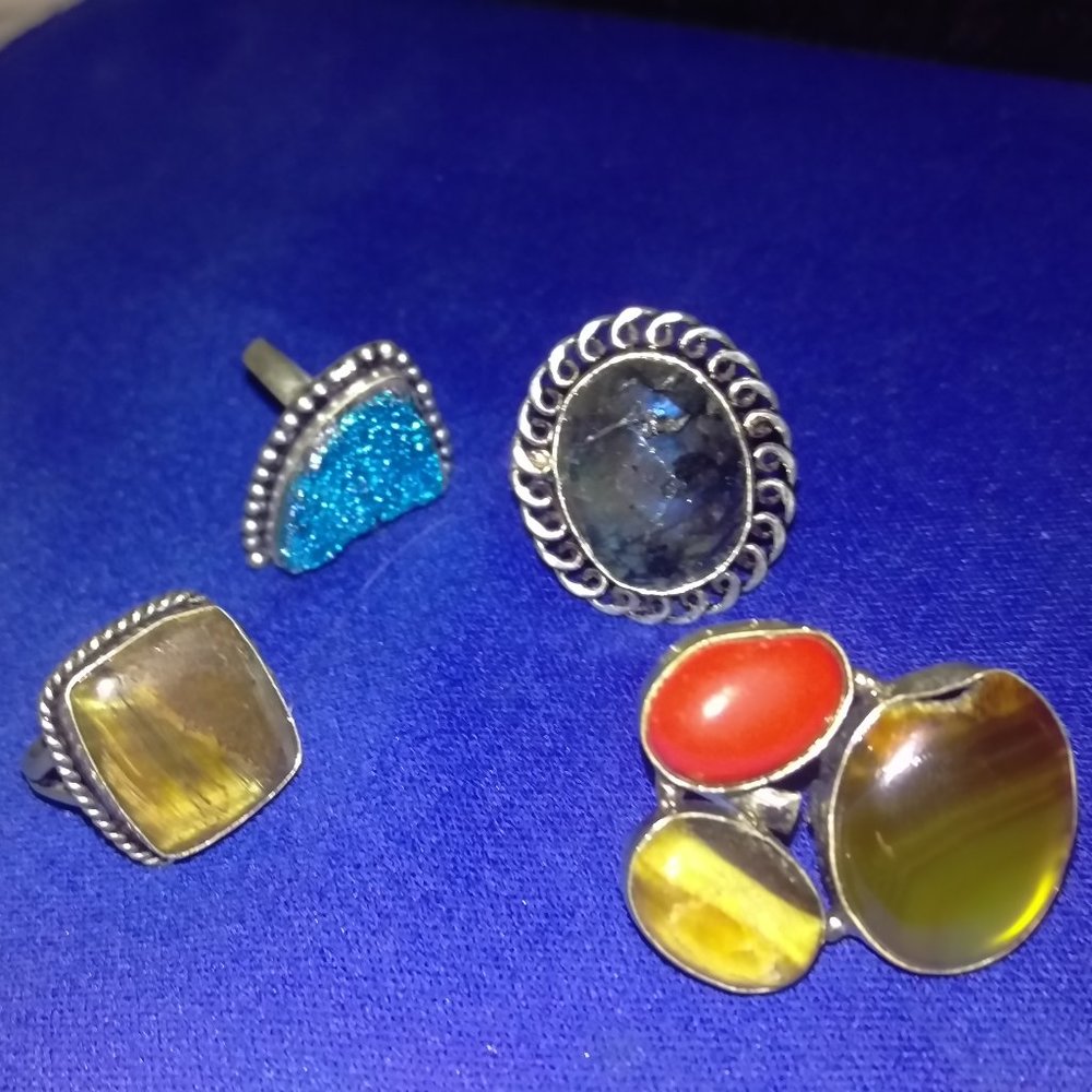 Lot of 4  Semi-precious Gemstone Rings -NWOT